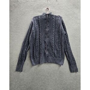 Carbon2cobalt Men Sweater L Blue Linen Blend Stravanger Cardigan Cable Knit